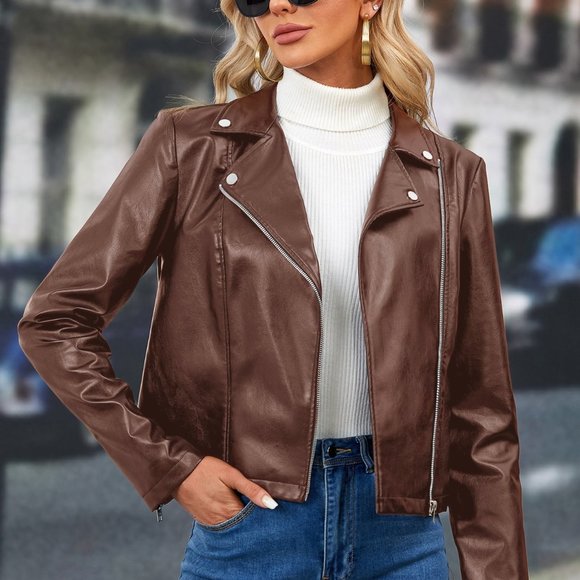 Jackets & Blazers - Clearance!! Brand New Zip Up PU Leather Moto Jacket Coffee Brown